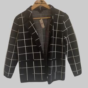 Ann Taylor Dark Romance Corp GOth Black Plaid Blazer Cardigan Sweater S NWT